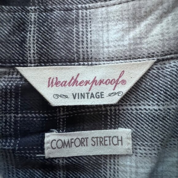 Womens Small Black Gray Flannel Weatherproof Vintage Comfort Stretch Plaid Shirt - Picture 9 of 9